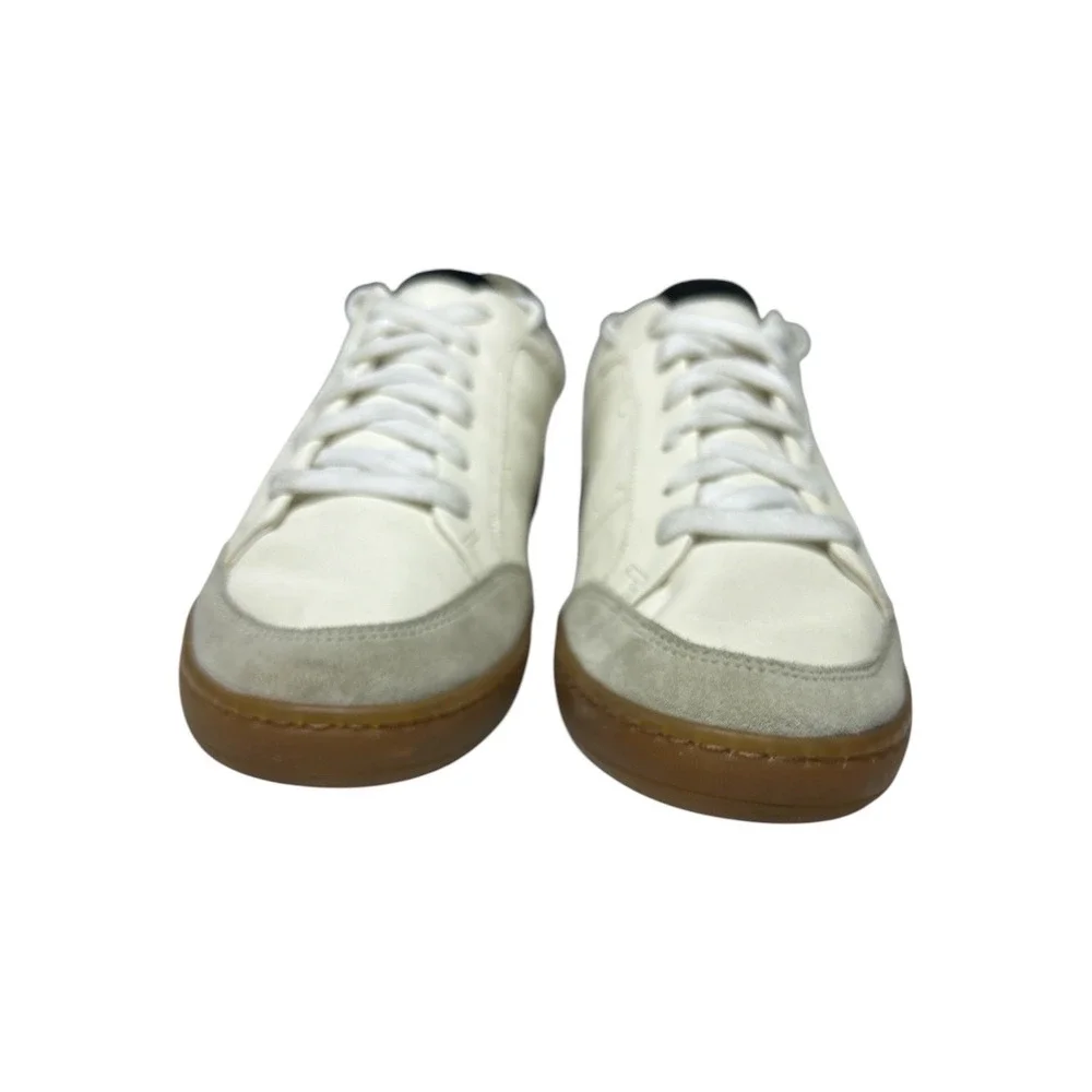 Sam Edelman josi White Leather Sneakers Black Suede Heel Gum Sole